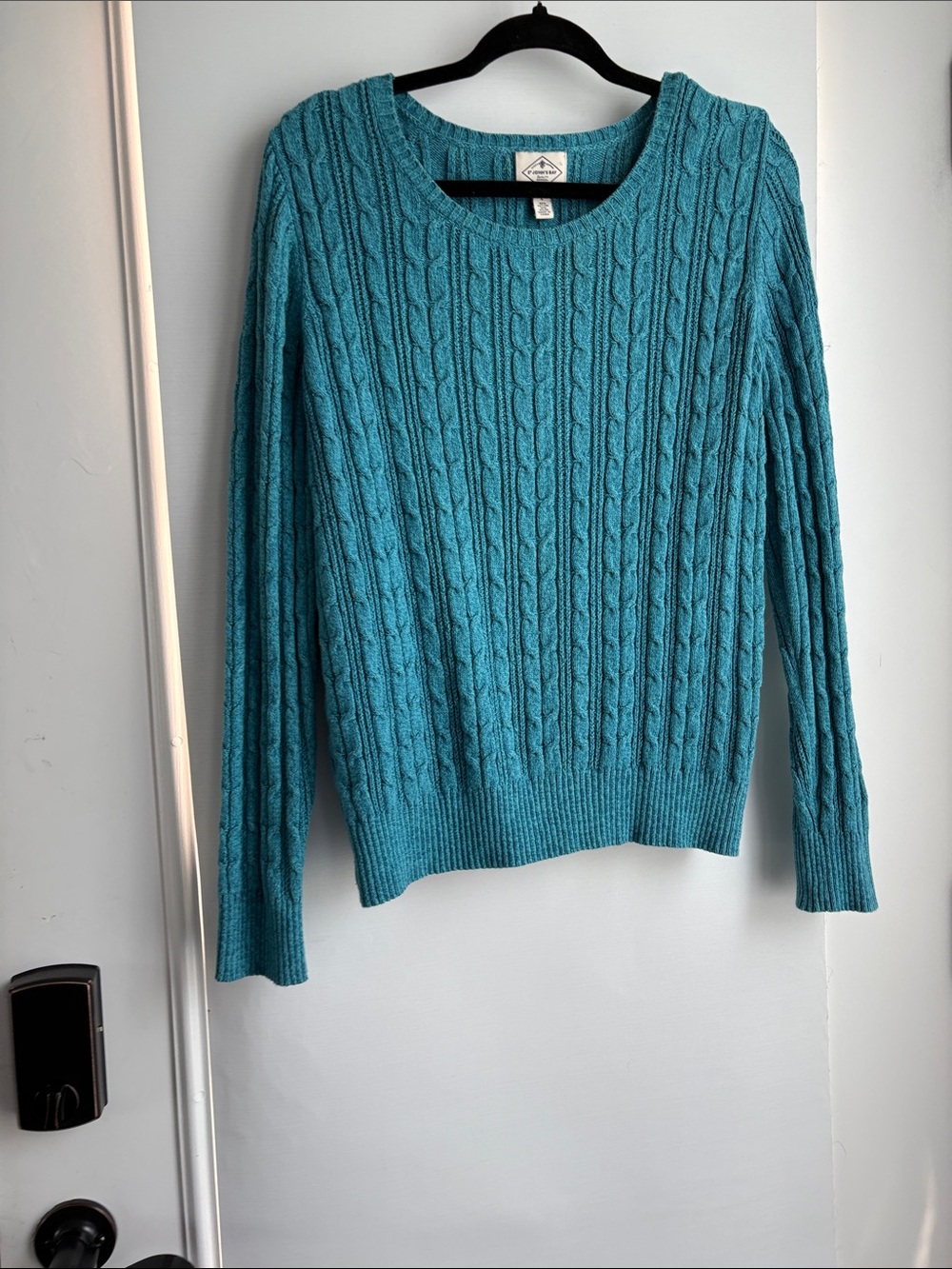 St. John's Bay Teal Cable-Knit Scoop Neck Sweater